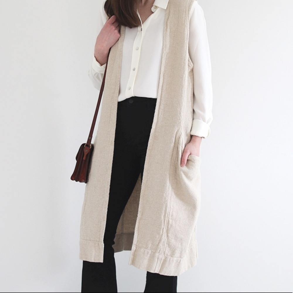 Elizabeth Suzann Linen oatmeal duster vest -Size Small